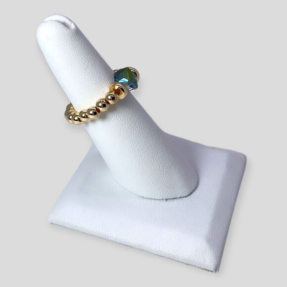 NWT Wool + Pepper Co. Cubed Crystal & 14K Gold Beaded Ring - Picture 3 of 3